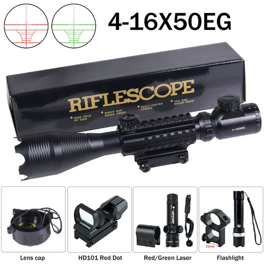Hunting RifleScopes 4-16X50EG W/Red Dot Sight, Laser Pointer Flashlight Combo