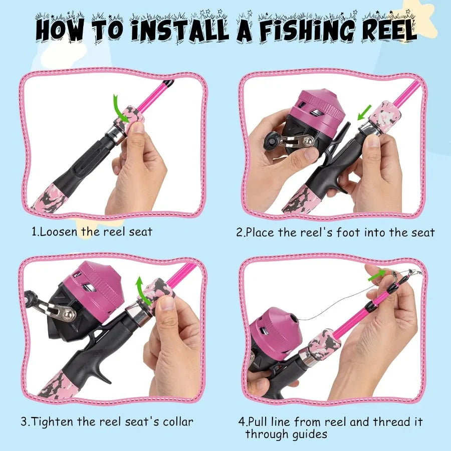 Telescopic Fishing Rod and Reel Combo Set with Lures Tackle Box Foldable Stool and Portable Bag