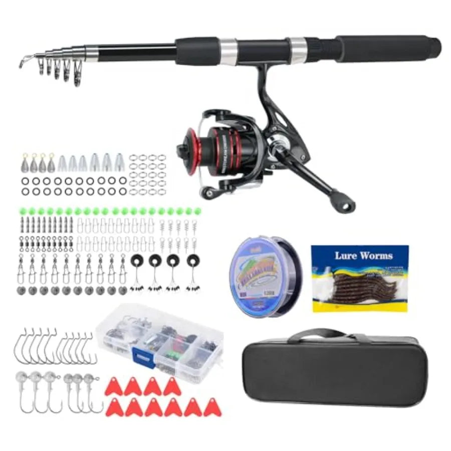 Fishing Pole Combo Set 2.1m (6.89ft) with 145pcs Fishing Accessories Kit Collapsible Rod and High Speed Spinning Reel