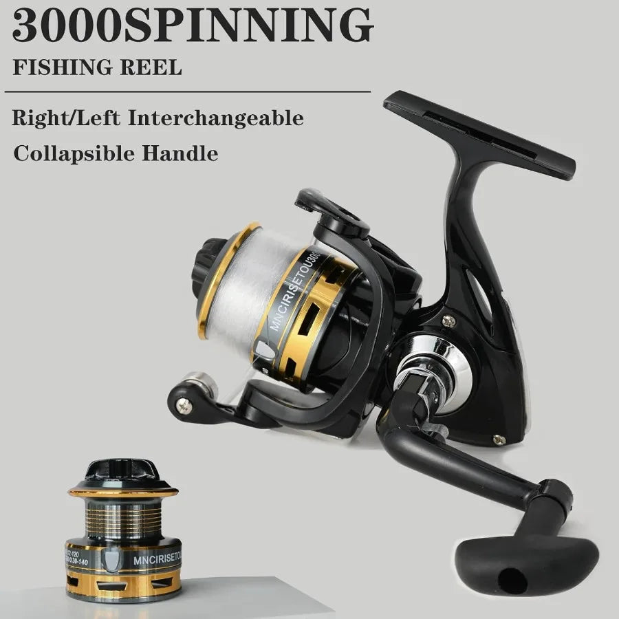 2PCS Carbon Fiber Fishing Pole Combo with 12+1, Shielded Bearings, Stainless Steel BB Spinning Reels