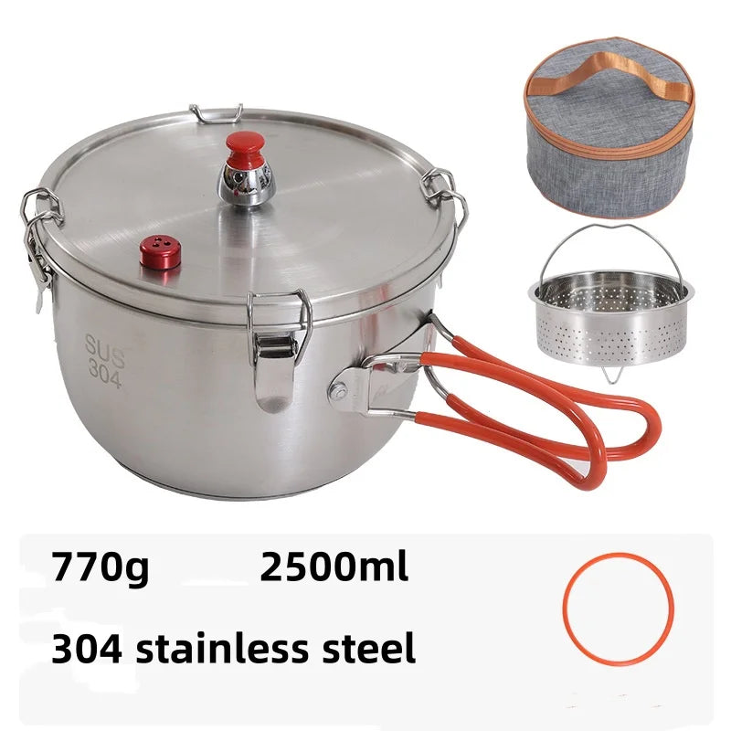 Outdoor Micro Pressure Cooker Stainless Steel Multifunctional Steaming Pot Portable Explosion-proof Pressure Camping Cookware