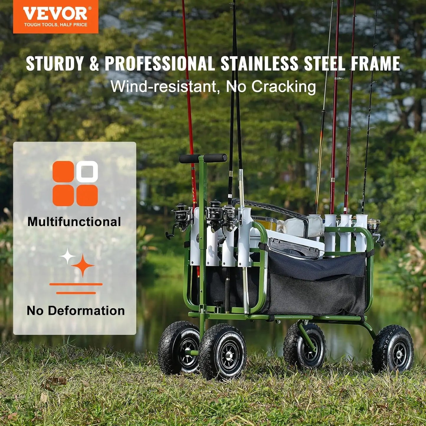 Fishing Cart, 300 lbs Load Capacity, Foldable Fish and Marine Cart, Four 11" Big Wheels